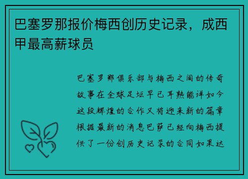 巴塞罗那报价梅西创历史记录，成西甲最高薪球员